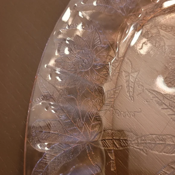 Jeannette Floral Poinsettia Depression Pink Glass Oval Serving Platter - Picture 3 of 3